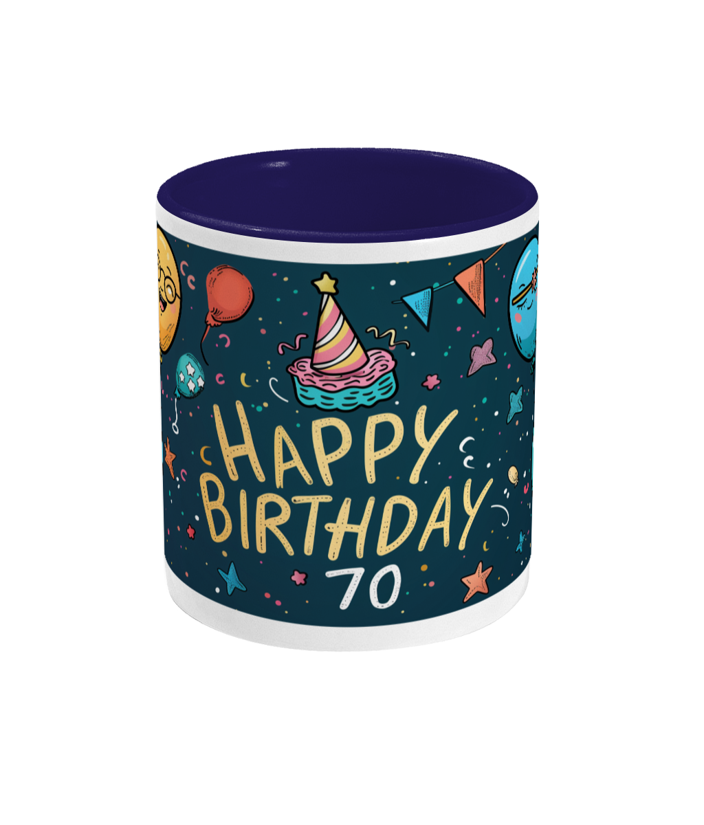 Tasse colorée Joyeux anniversaire 70 ans